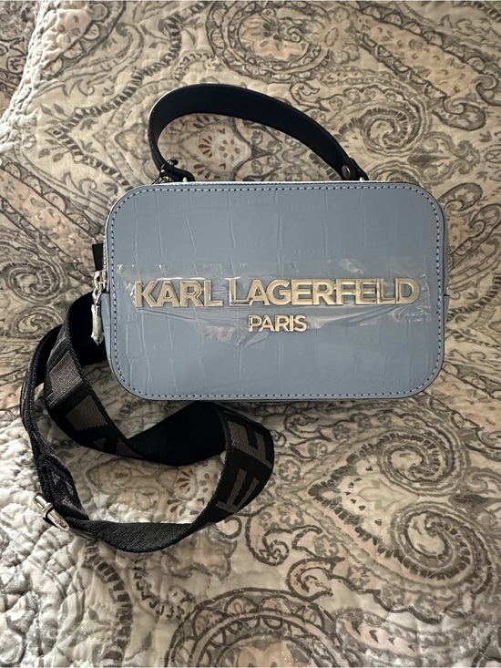 Karl Lagerfeld Handbags - NWT: Karl Lagerfeld Simone Blue Faux-Croc Crossbody Camera Bag with Black Strap